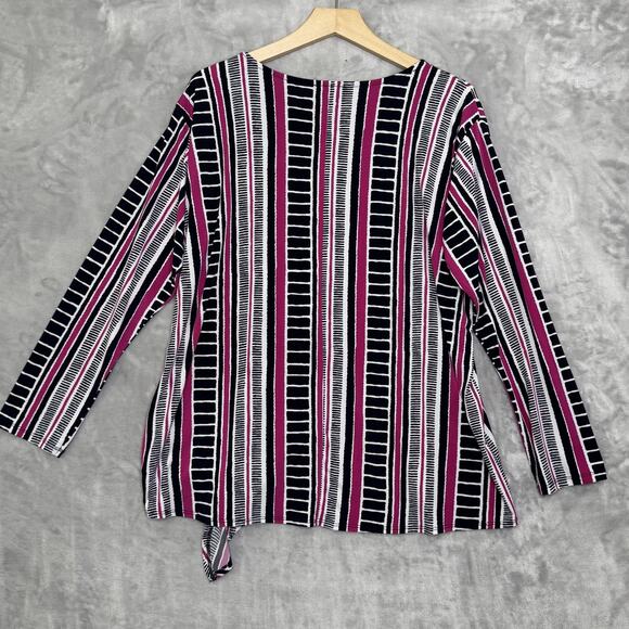 Lane Bryant Shirt Womens 14/16 Pink Black White Stripe Tie Hem Long Sleeve Top - Picture 2 of 12